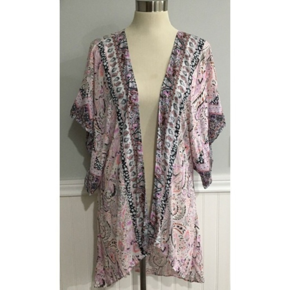 Victoria’s Secret Kimono Swim Cover Up Paisley Smocked Pleated Back size Small